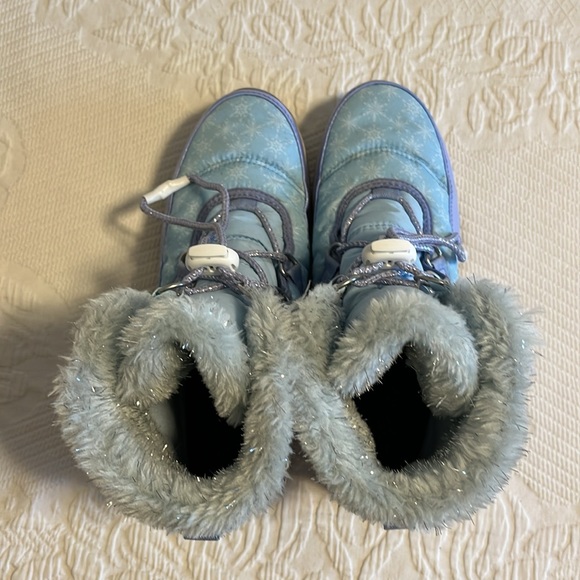 Sorel x Disney Elsa Frozen boots, waterproof, light blue/purple, silver, size 6 - Picture 6 of 10